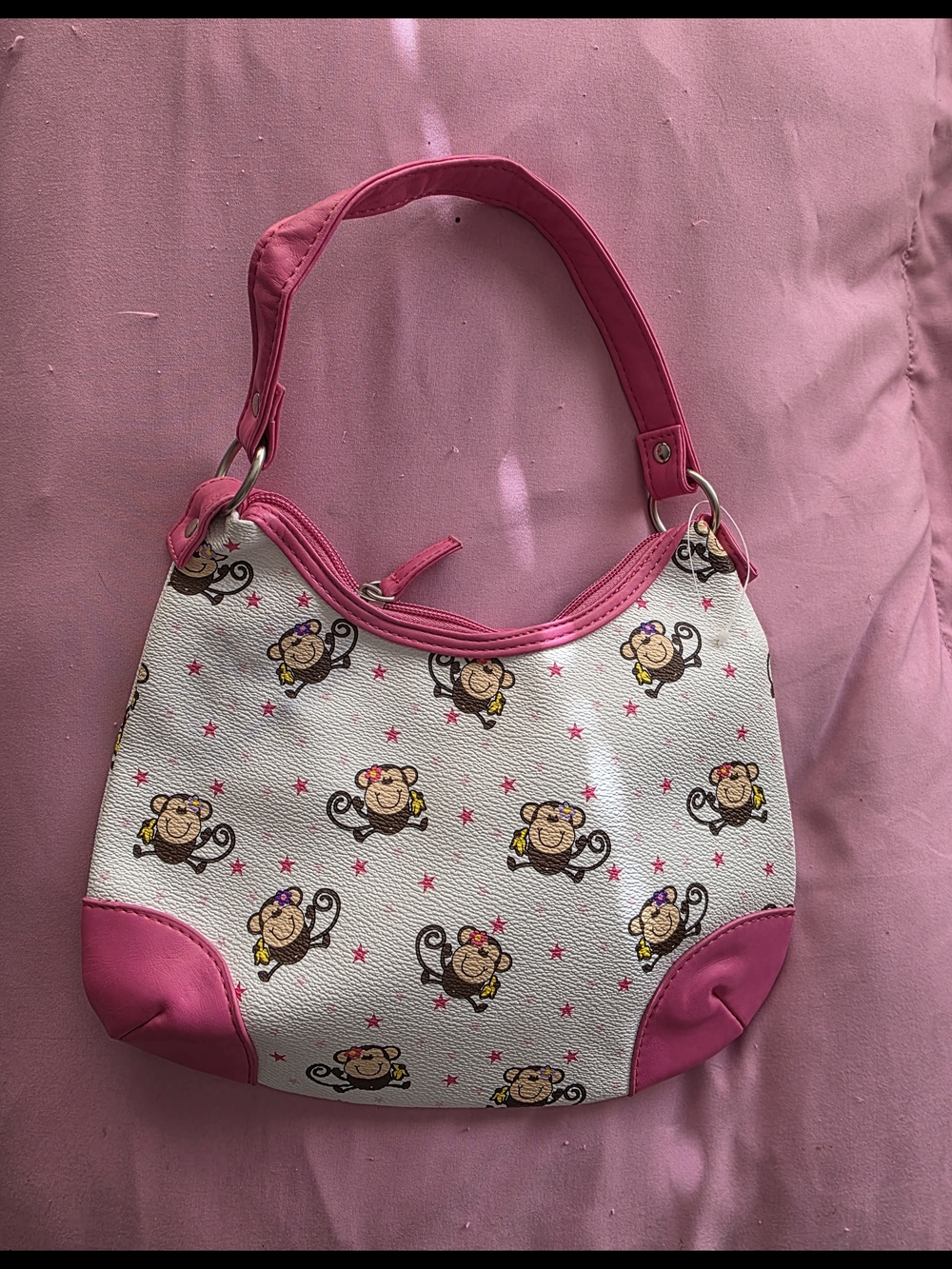 Kids Pink Monkey Print  Bag